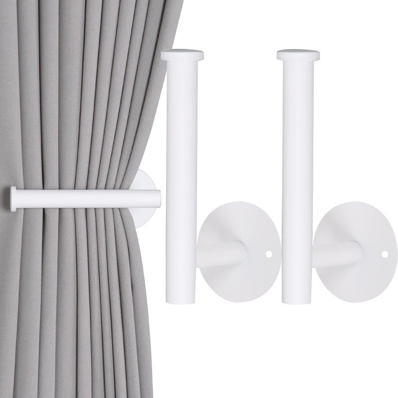 Groleca 2Pack No Drill Curtain Holdbacks Tiebacks Adhesive or Drilling Wall Mount Hooks SUS304 Stainless Steel Drapery Holdbacks Metal Curtain Hooks for Curtains 2White - Image 2