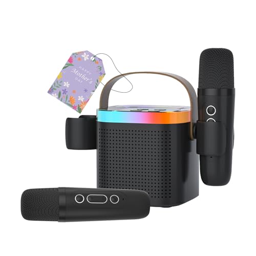DRSYXCS Portable Karaoke Machine with 2 Wireless Microphones, Mini Bluetooth Speaker with LED Lights 5 Sound Modes, Small Home Party Toy for Kids Teens Adults, Ideal Gift for Ages 3-12 - Image 1