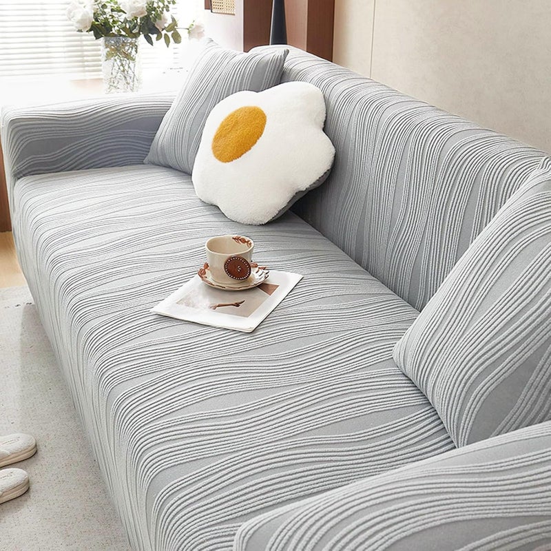 Thick Sofa Cover, Stretch Couch Cover, All-inclusive Stretch Anti-Slip Sofa Cover with Elastic Band, Furniture Protector for Dogs Pets Cats (Light grey, 190-230) - Image 1
