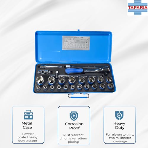 Taparia S15MXL 1/2 Inch Square Drive 24 Pc Socket Set,19-Piece Bihexagonal Sockets Plus 5-Piece Accessories | High Torque | Heavy Duty Automotive & Workshop Tool Kit - Image 5