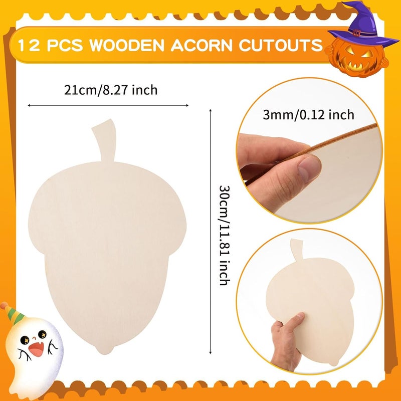 AWIZOM 12 Pcs Wooden Acorn Cutouts  Unfinished Wooden Acorn Shape Cutouts  Blank Wood Slices  Thanksgiving Signs  Ornaments for DIY Door Hanger Craft  Autumn Party Home Decorations 1181 x 827 Inch - Image 2