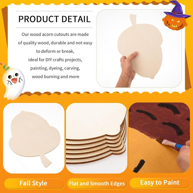 AWIZOM 12 Pcs Wooden Acorn Cutouts  Unfinished Wooden Acorn Shape Cutouts  Blank Wood Slices  Thanksgiving Signs  Ornaments for DIY Door Hanger Craft  Autumn Party Home Decorations 1181 x 827 Inch - Image 3