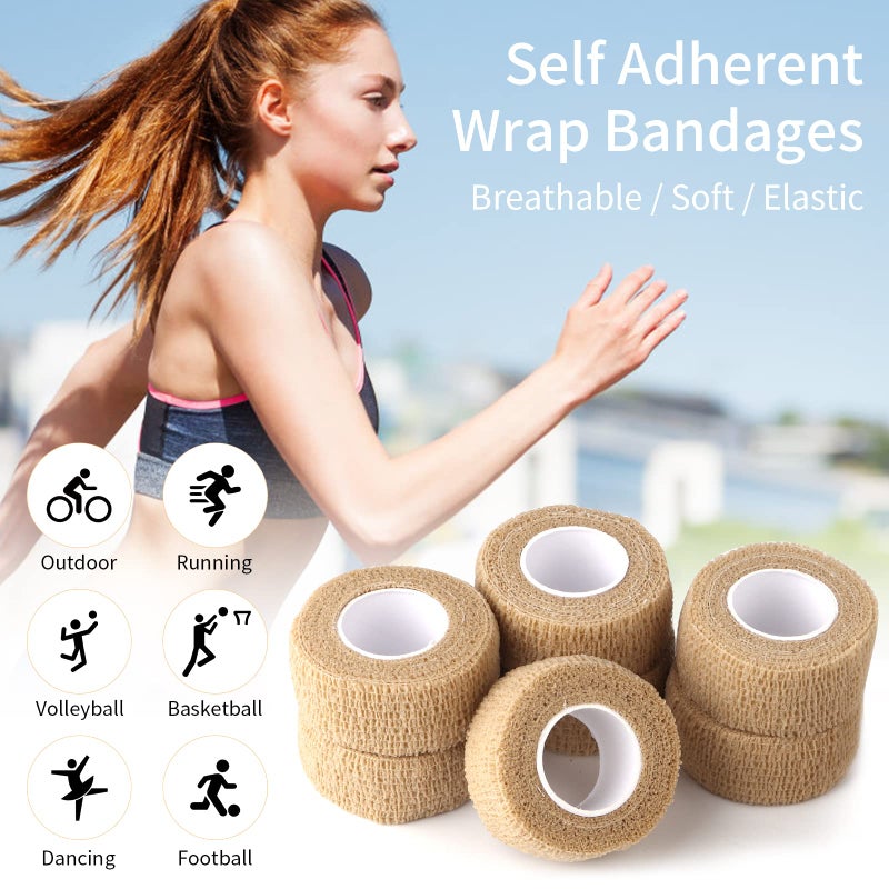 Golden Pearl 6pc-1 Inch Wide Skin Colour Elastic Self- Adhesive Bandage Finger Tape,Wrap Bandages, for Wrist and Ankle Sprains & Swelling - Image 5