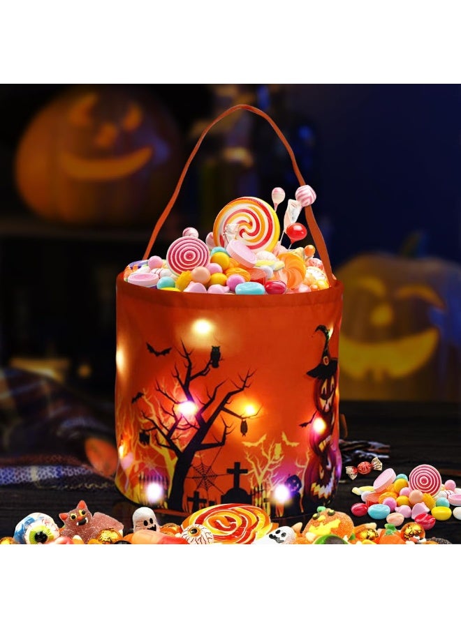 机翻 · 通用领域 حيلة هالوين أو علاج أكياس مع أضواء LED - التوهج في دلو اليقطين المظلم للأطفال ، السلال القابلة لإعادة الاستخدام لمزايا حفل هالوين وأكياس الحلوى الحلوى لعيد الميلاد 38 * 24 سم (برتقالي) - Image 1