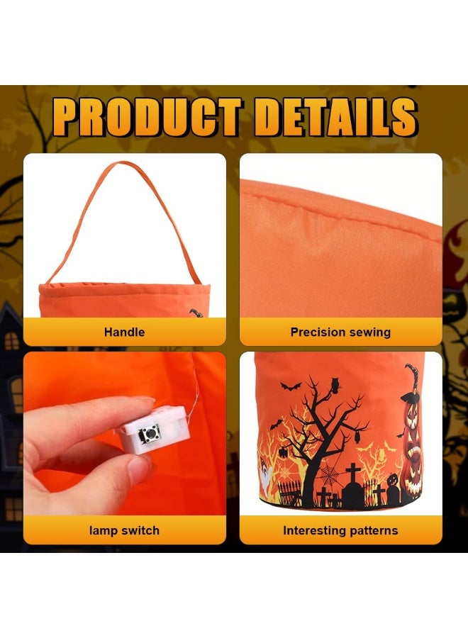 机翻 · 通用领域 حيلة هالوين أو علاج أكياس مع أضواء LED - التوهج في دلو اليقطين المظلم للأطفال ، السلال القابلة لإعادة الاستخدام لمزايا حفل هالوين وأكياس الحلوى الحلوى لعيد الميلاد 38 * 24 سم (برتقالي) - Image 4