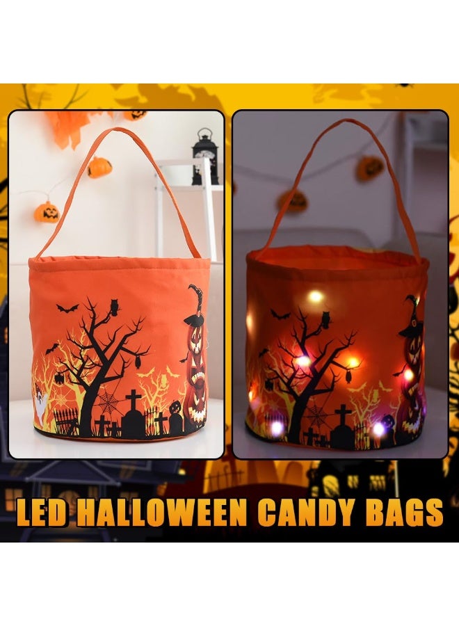 机翻 · 通用领域 حيلة هالوين أو علاج أكياس مع أضواء LED - التوهج في دلو اليقطين المظلم للأطفال ، السلال القابلة لإعادة الاستخدام لمزايا حفل هالوين وأكياس الحلوى الحلوى لعيد الميلاد 38 * 24 سم (برتقالي) - Image 3