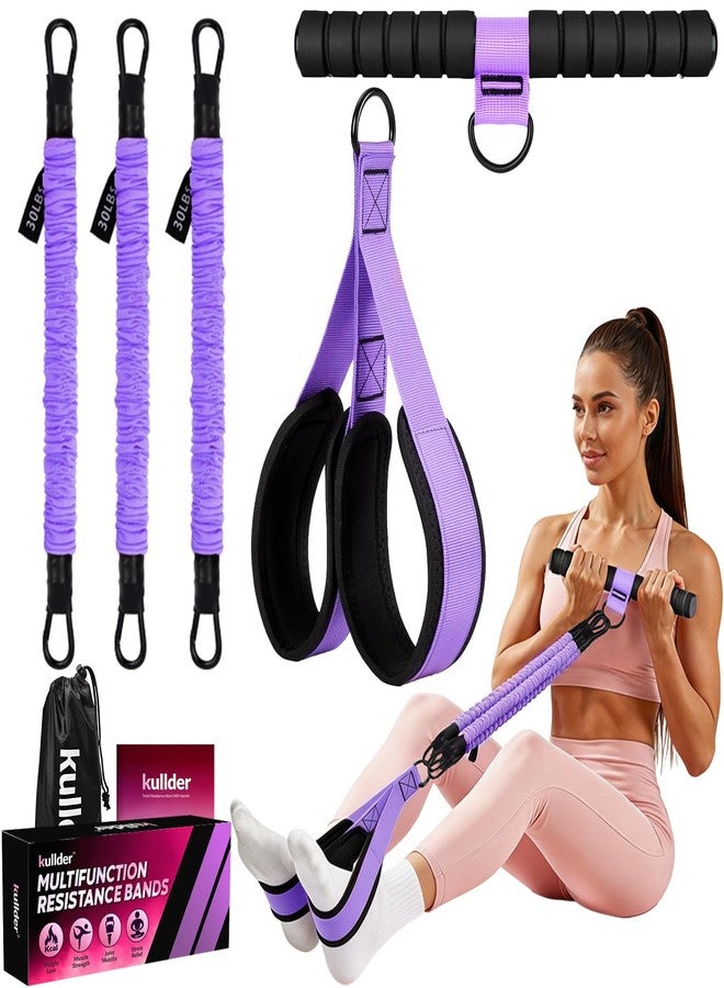 kullder Upgraded Multifunction Pedal Resistance Band with Handle, 3 Tube Adjustable Resistance Bands, Full Body Fitness Exercise Equipment for Abdomen, Waist, Arm, Core/ABS, Leg, Physical Therapy (Purple) - Image 1