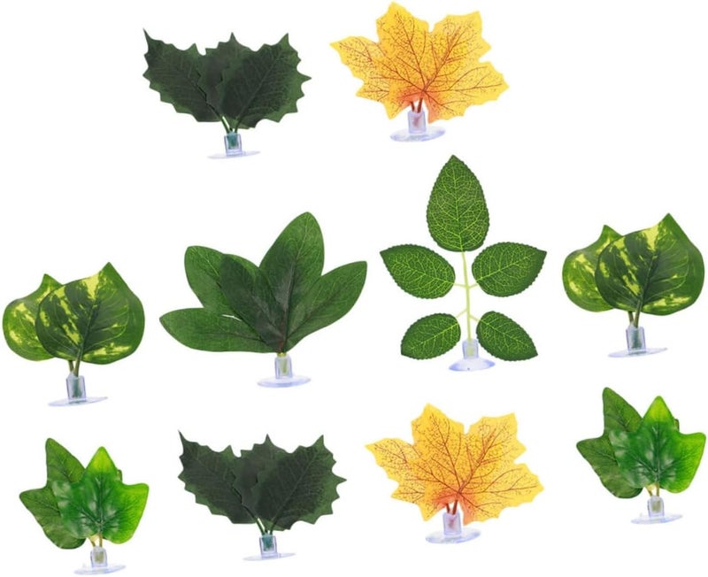 10pcs Aquarium Plastic Leaves Fish Spawning Ground Pads Artificial Fish Tank Resting Beds Decorative Simulation Leaves with Suction Cup for Betta Tank Accessories Random Style - Image 1