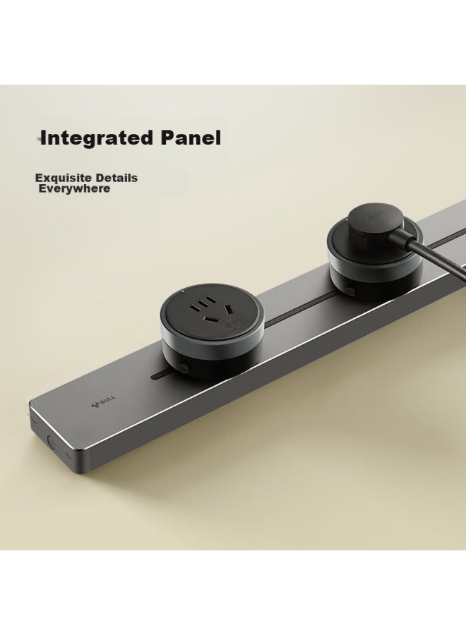 Bull Surface-mounted Track Socket, Mini Movable Wall Socket, Wall-mounted Power Strip/extension Cord, Multifunctional No-opening Required, 75cm + 4 Five-hole Sockets, Gb1a Gray - Image 2