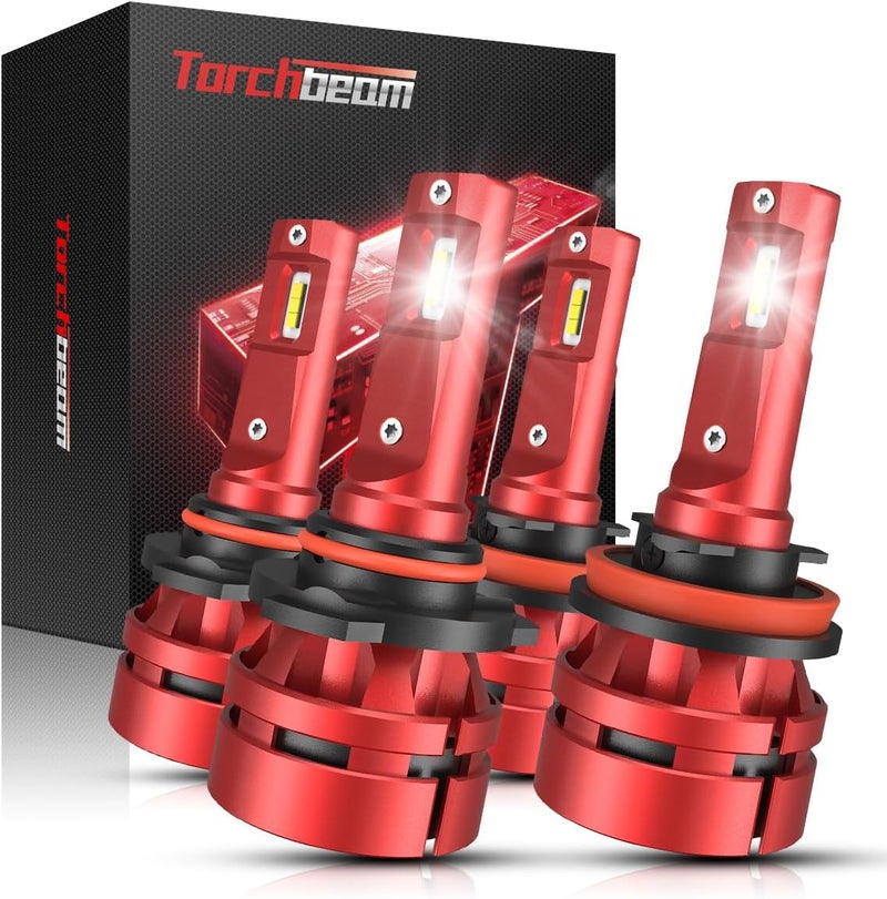 Torchbeam T2 2025 9005 H11 Bulbs Combo,90,000LM 6000K Cool White 9005/HB3 H11/h8/h9 1:1 Design Fog Light 60000HRS Lifespan Plug and Play for ATVS, Pack of 4 - Image 1