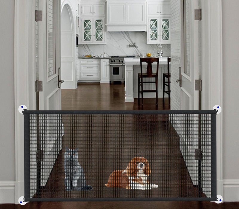 Magic Pet Gate for The House 715 W X 31 H Portable Extra Wide Dog Gates for Doorways Stairs No Drill Durable Mesh Puppy Dog Safety Fence Guard 6 Hooks