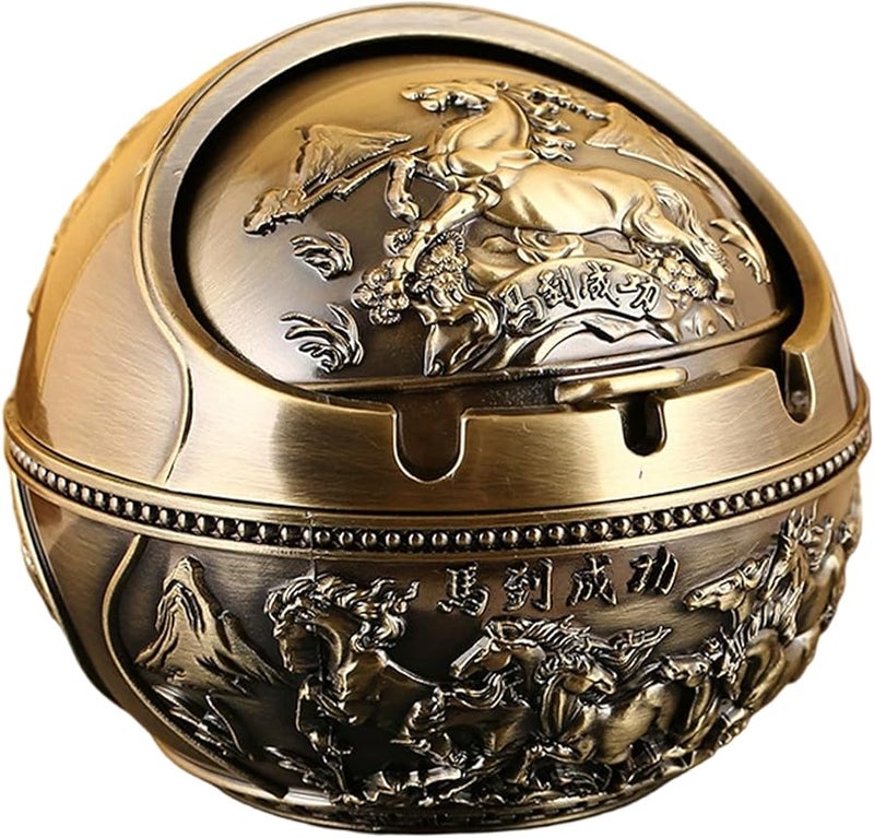 منفضة سجائر معدنية قديمة بغطاء محمولة مقاومة للرياح للمنزل السيارة المكتب - Image 1