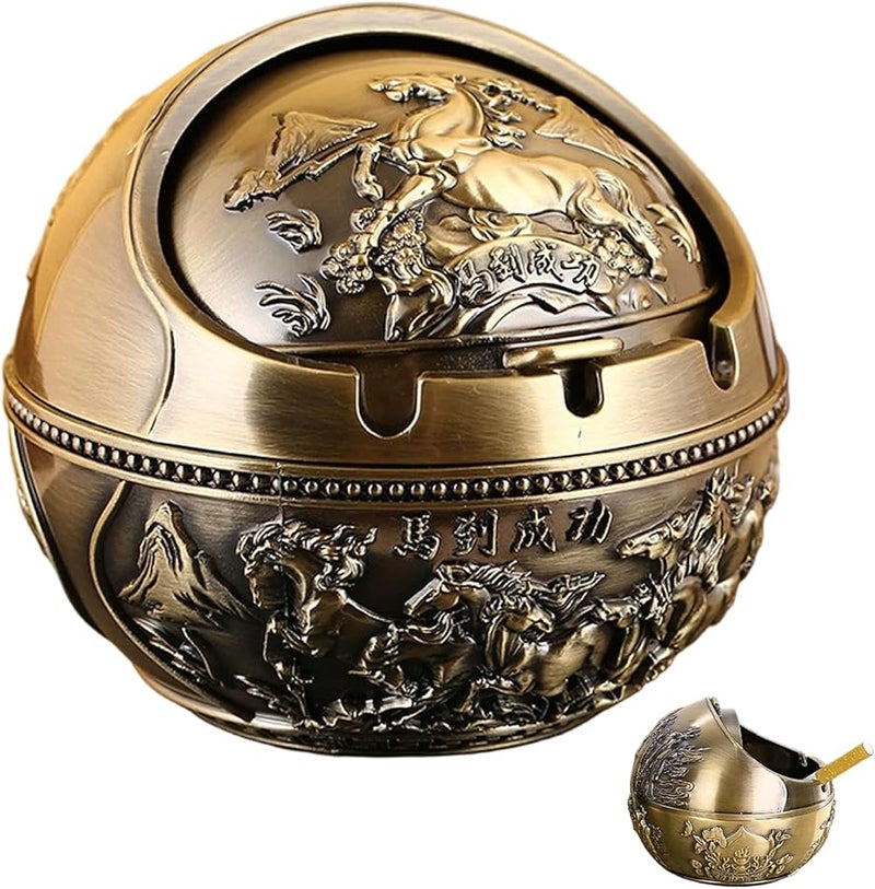 منفضة سجائر معدنية قديمة بغطاء محمولة مقاومة للرياح للمنزل السيارة المكتب - Image 2