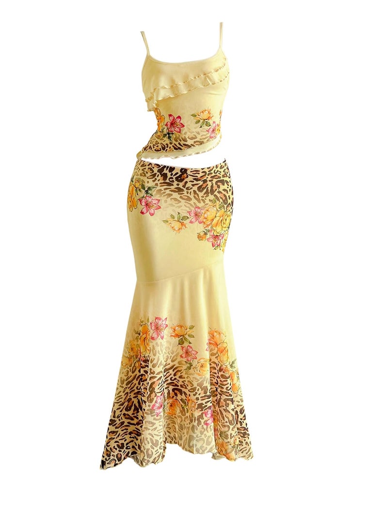 Verdusa Women's Skirt Sets 2 Piece Outfits Cami Top and Maxi Skirt Beach Vacation Spring Break Yellow Small - Image 1