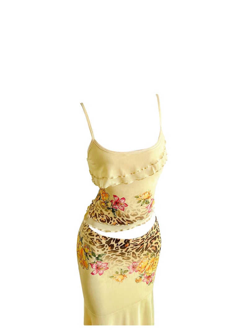 Verdusa Women's Skirt Sets 2 Piece Outfits Cami Top and Maxi Skirt Beach Vacation Spring Break Yellow Small - Image 4