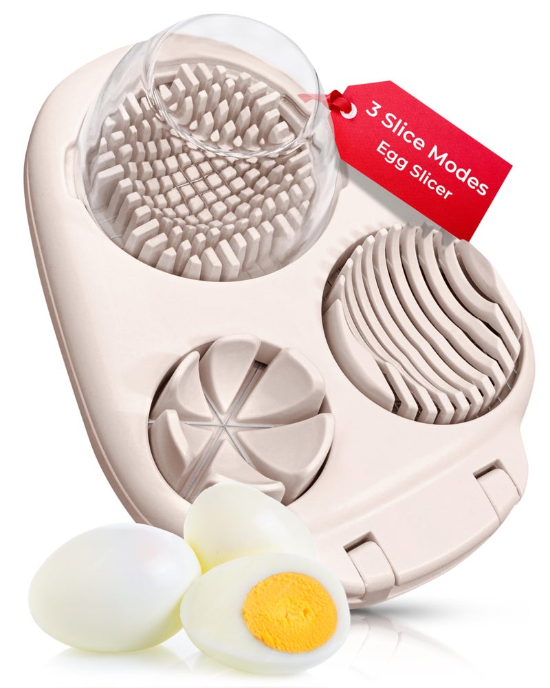 CraftyCrocodile Egg Slicer for Hard Boiled Eggs - 3 Slice Modes Egg Cutter, Heavy Duty, Stainless Steel Dicer - Kitchen Chopper Tool for Strawberry, Mushroom, Grape, Cherry Tomato - Light Beige - Image 1