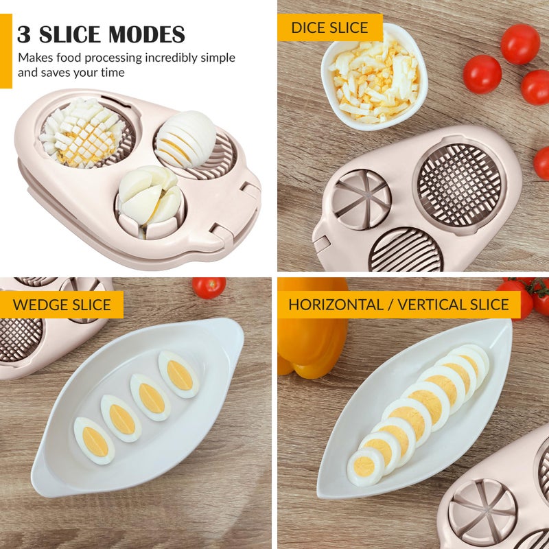 CraftyCrocodile Egg Slicer for Hard Boiled Eggs - 3 Slice Modes Egg Cutter, Heavy Duty, Stainless Steel Dicer - Kitchen Chopper Tool for Strawberry, Mushroom, Grape, Cherry Tomato - Light Beige - Image 3