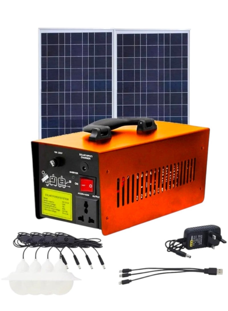 Easy Power Portable Power Station and Solar Panel, 2 USB Output 4 DC Output With LED Bulbs Solar Generator for Backup Power suitable for camping and trips. - Image 1