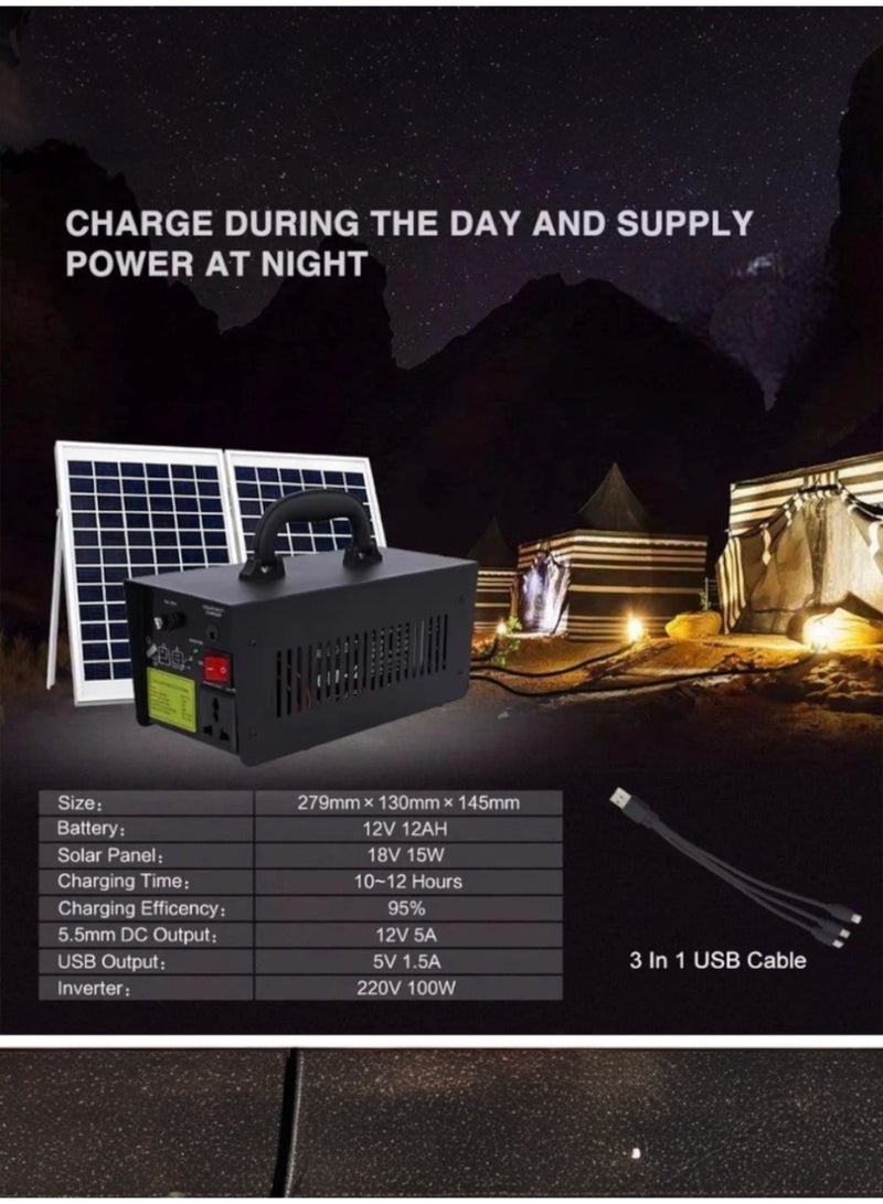 Easy Power Portable Power Station and Solar Panel, 2 USB Output 4 DC Output With LED Bulbs Solar Generator for Backup Power suitable for camping and trips. - Image 4