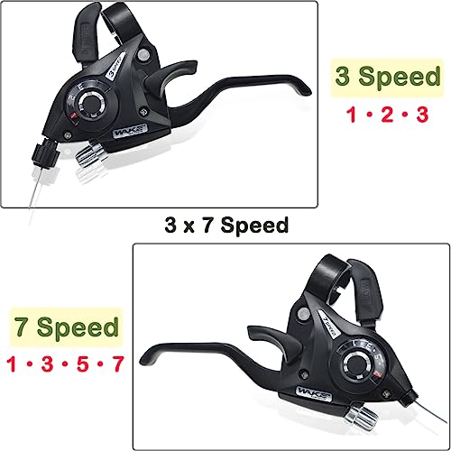CYSKY 1 Pair 3x7 / 3x8 Speed Bike Brakes Levers Shifters with Gear Indicator and Brake Cables Compatible with Mountain Bike, Road Bike (3 x 7 Speed) - Image 3
