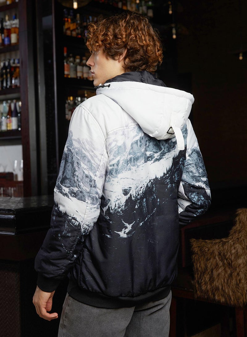 كامبوس سوترا Men's Charcoal Black & Cloud Grey Snowcaps Zip-Front Puffer Jacket  - Image 5