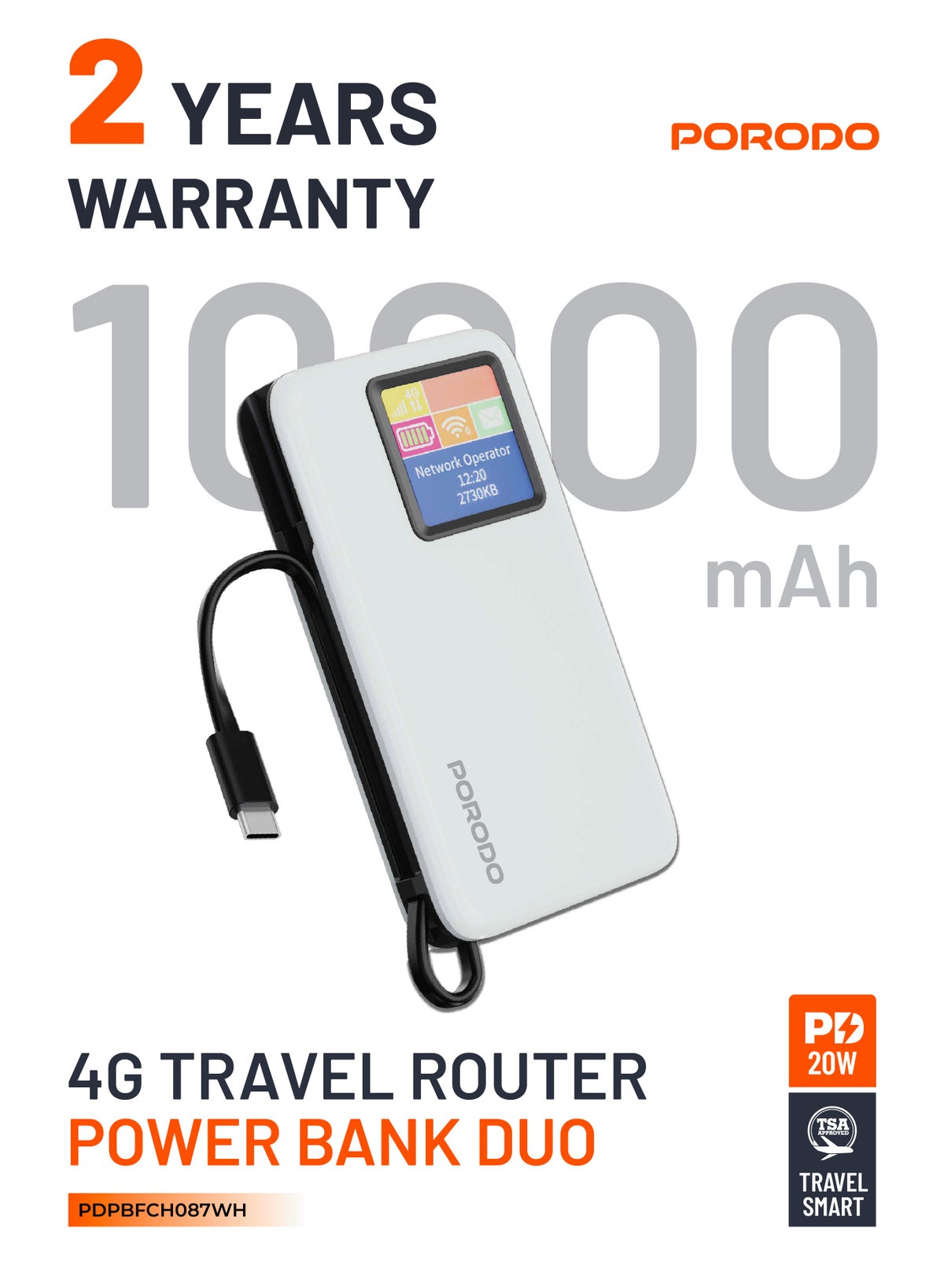 Porodo Router 4g porodo 4G LTE Pocket Router Wifi 6 Built-in 10000 mAh Power Bank PD 20W ...