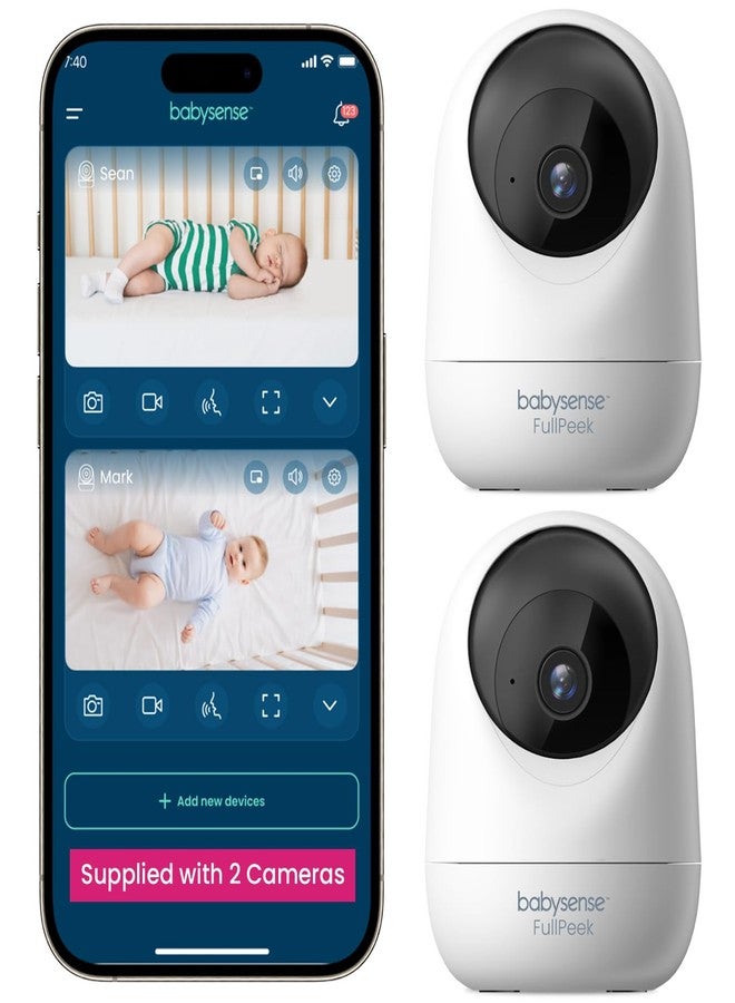 Babysense 2Peek Video Baby Monitor, WiFi Security Camera with Auto Tracking (2Pcs), 3MP Super HD, Intelligent Motion & Sound Detection, Night Vision, Private Hidden Lens Mode, Supports SD Card - Image 1
