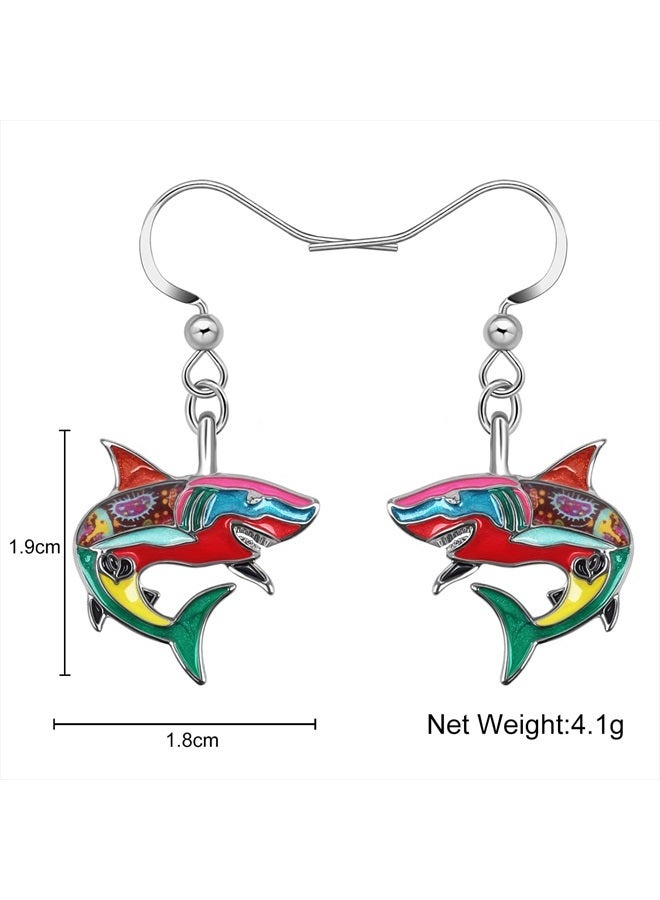Newei Cute Enamel Whale Octopus Jellyfish Shark Earrings Dangle Jewelry for Women Sea Animals Gifts (Multi Shark) - Image 5