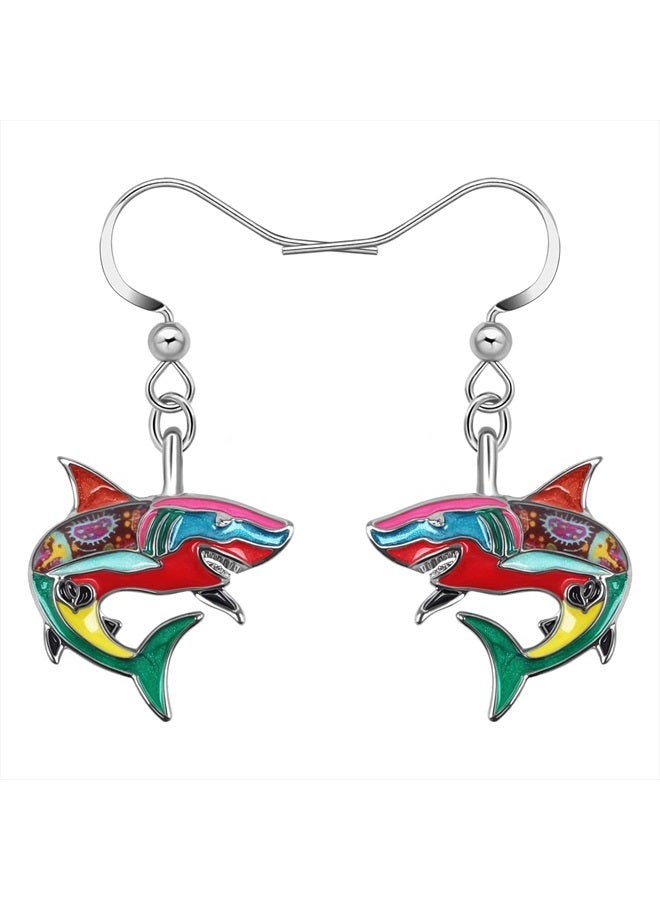Newei Cute Enamel Whale Octopus Jellyfish Shark Earrings Dangle Jewelry for Women Sea Animals Gifts (Multi Shark) - Image 1