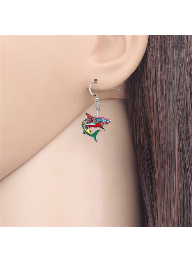Newei Cute Enamel Whale Octopus Jellyfish Shark Earrings Dangle Jewelry for Women Sea Animals Gifts (Multi Shark) - Image 2