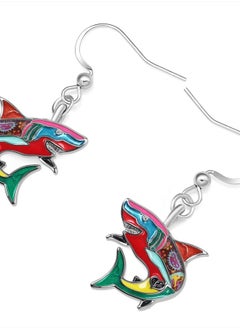 Newei Cute Enamel Whale Octopus Jellyfish Shark Earrings Dangle Jewelry for Women Sea Animals Gifts (Multi Shark)  - Image 3