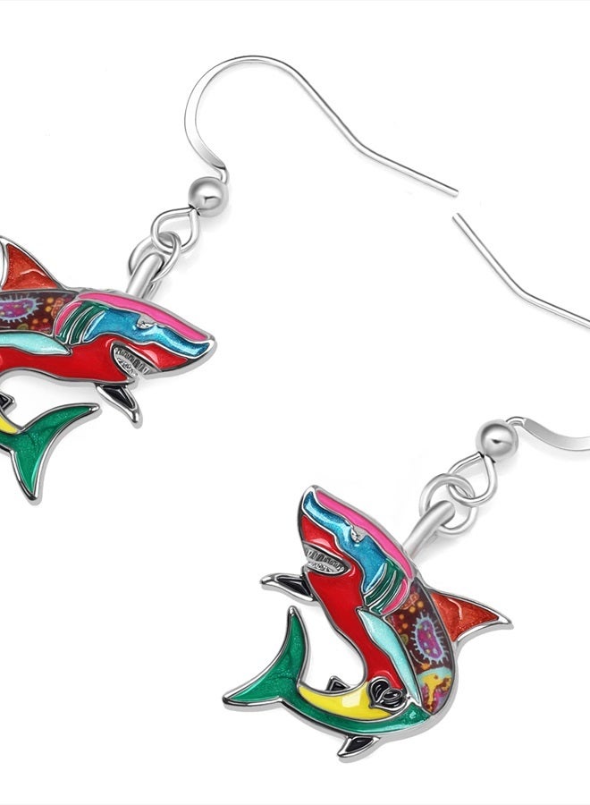 Newei Cute Enamel Whale Octopus Jellyfish Shark Earrings Dangle Jewelry for Women Sea Animals Gifts (Multi Shark) - Image 3