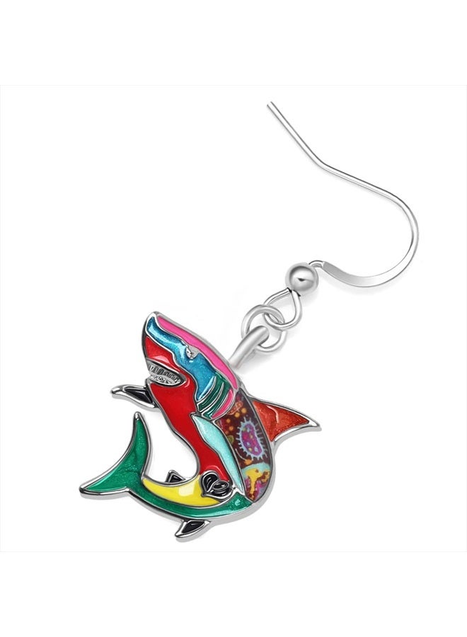Newei Cute Enamel Whale Octopus Jellyfish Shark Earrings Dangle Jewelry for Women Sea Animals Gifts (Multi Shark) - Image 4