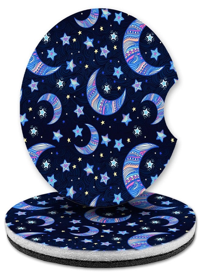 Art Plates - Super Absorbent Car Coasters - Set of Two, 3 Inch Round, Trim-to-Fit Cup Holder Coasters - Thin & Flexible - Ideal for All Car and Truck Models - Colorful Crescent Moons - Made in USA - Image 1