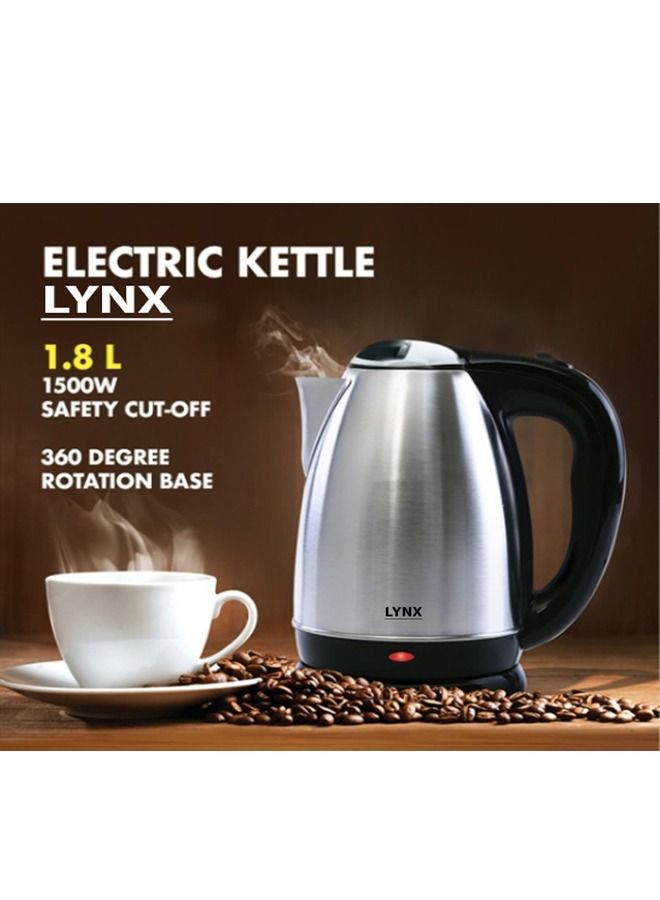 Lynx Stainless Steel Electric Kettle, 1.8 Liter, 1500 Watt, Fast Boiling, 360° Rotational Base, Automatic Safety Cut-Off, Ergonomic Handle, Durable Design - KT-102 - Image 5