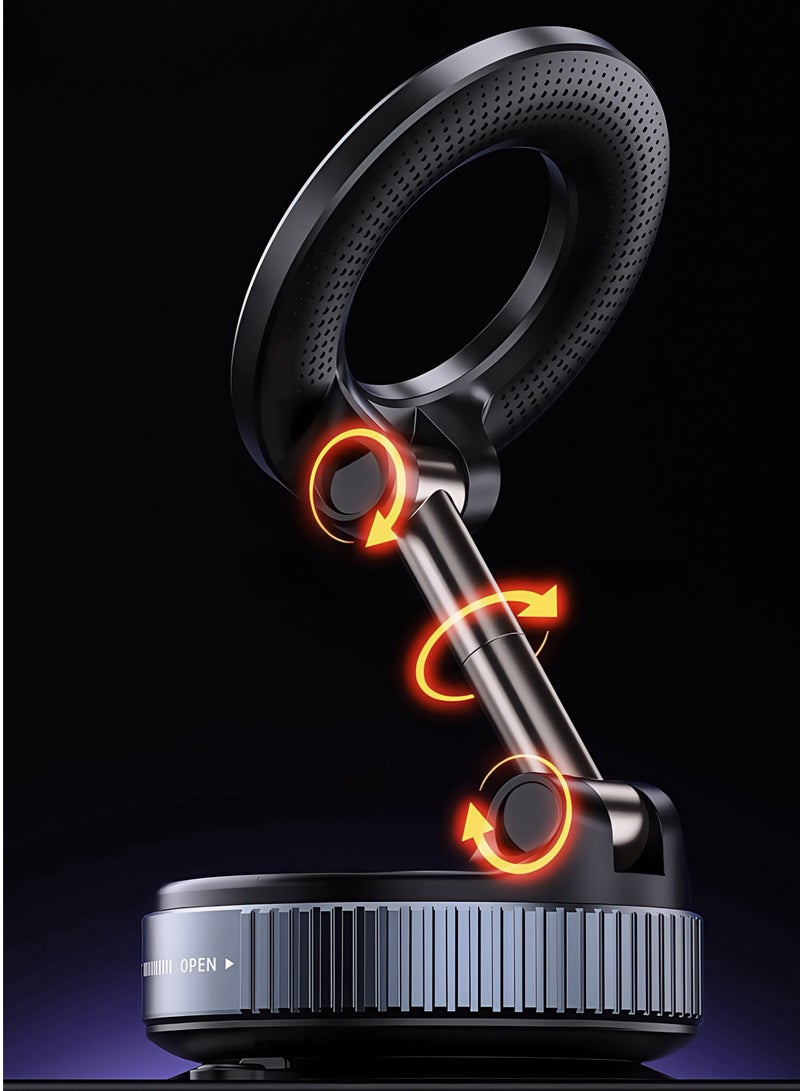 Pro-Grip Suction 360° Magnetic Phone Holder for Car | Sand-Resistant Vacuum Base | MagSafe & All Smartphones | Sleek Black Minimalist Design - Image 4