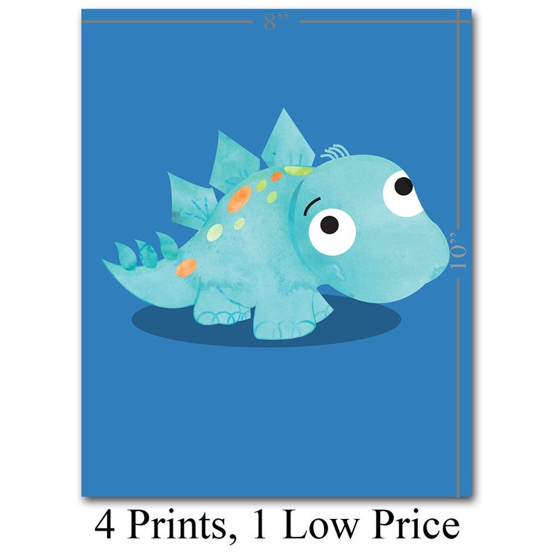 Lone Star Art Dinosaurs للأطفال - دش الطفل الرائع والديكور الحضانة طفل Boy Boy Room لطيف دينوز ديكور ديكور غرفة نوم ديناصور ملونة عرض ومجموعة من 4 مطبوعات - 8x10 فن المطبوعات غير المؤخرة الملصقات - Image 3