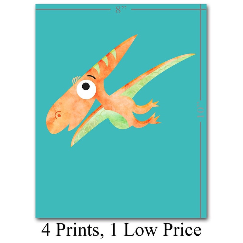 Lone Star Art Dinosaurs للأطفال - دش الطفل الرائع والديكور الحضانة طفل Boy Boy Room لطيف دينوز ديكور ديكور غرفة نوم ديناصور ملونة عرض ومجموعة من 4 مطبوعات - 8x10 فن المطبوعات غير المؤخرة الملصقات - Image 2