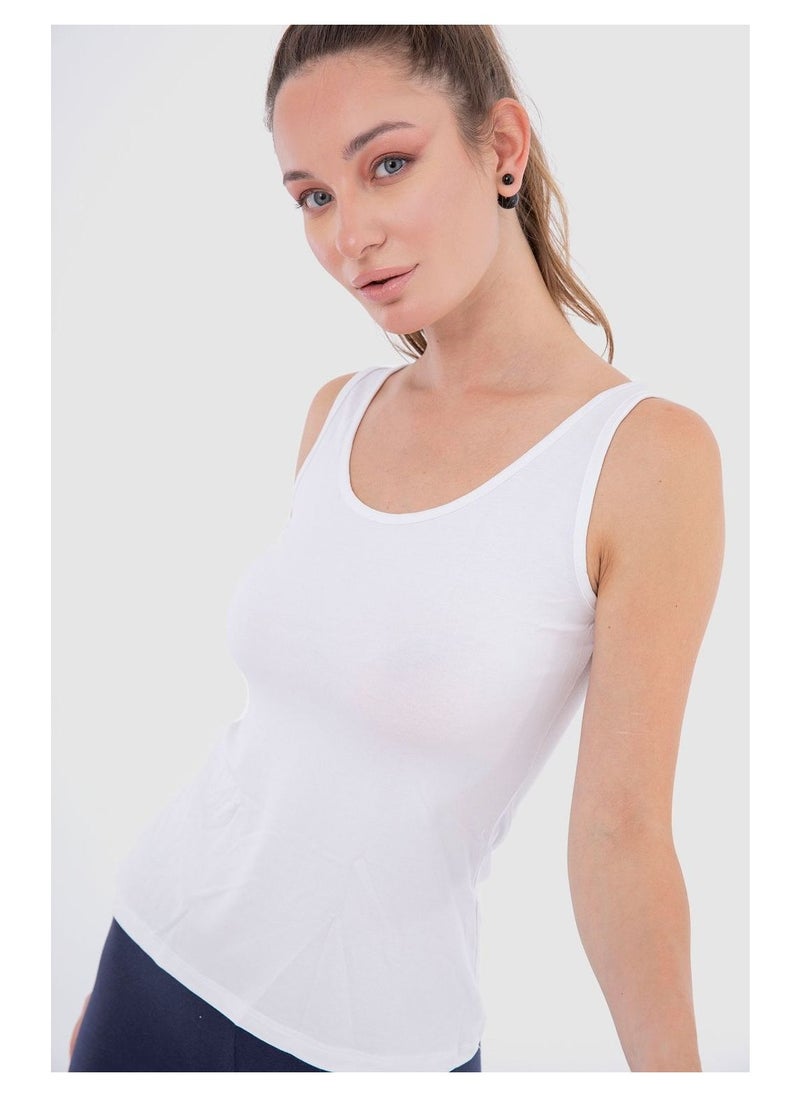 Mesery - Mesery Bundle Of Three Cotton Stretch Plain Tank Tops - White - Image 1