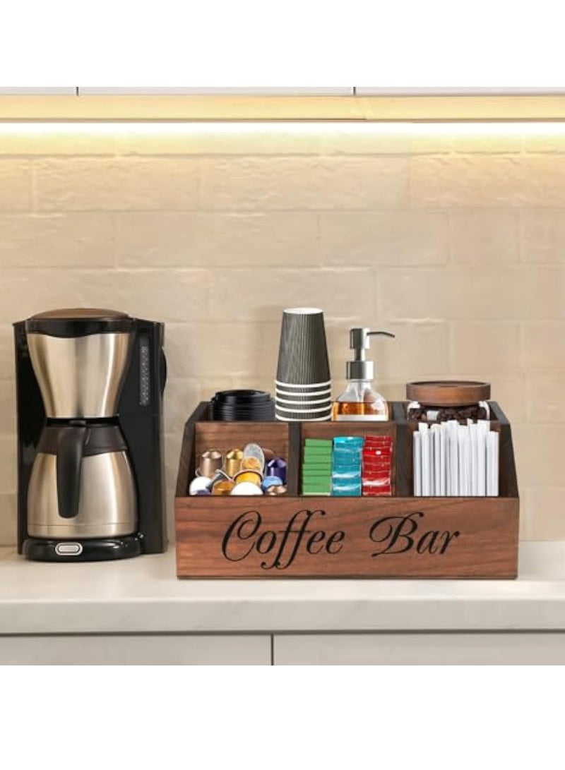Arabest Coffee Station Organizer for Counter, Wood Coffee Pods Holder Storage Basket, Coffee and Tea Condiment Storage Organizer, Rustic Coffee Bar Decor for Coffee Accessories Organizer - Image 5