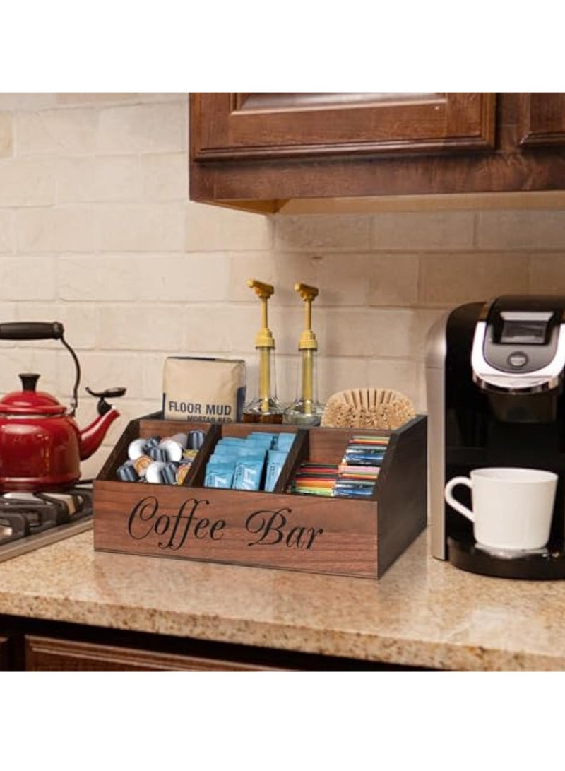 Arabest Coffee Station Organizer for Counter, Wood Coffee Pods Holder Storage Basket, Coffee and Tea Condiment Storage Organizer, Rustic Coffee Bar Decor for Coffee Accessories Organizer - Image 2