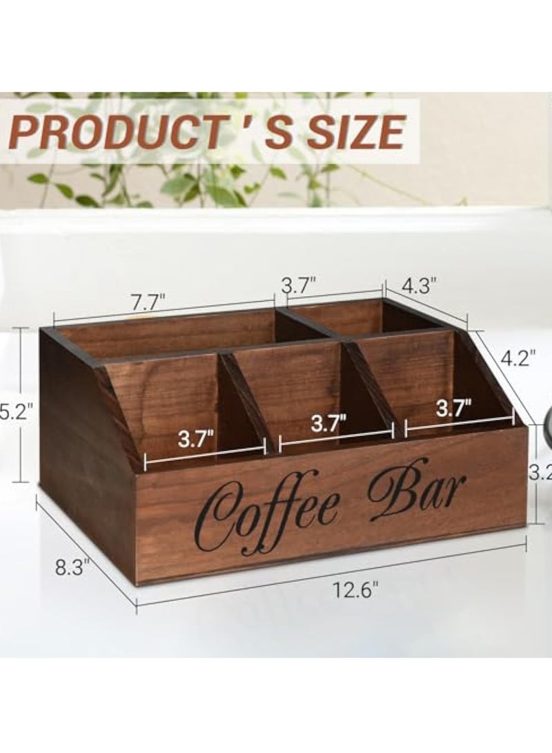 Arabest Coffee Station Organizer for Counter, Wood Coffee Pods Holder Storage Basket, Coffee and Tea Condiment Storage Organizer, Rustic Coffee Bar Decor for Coffee Accessories Organizer - Image 4