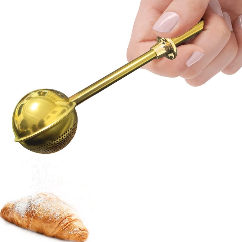 JETKONG Powdered Sugar Shaker Duster Flour Dispenser Shaker with 188 Stainless Steel Springoperated Handle for Sugar Flour and Spices Gold