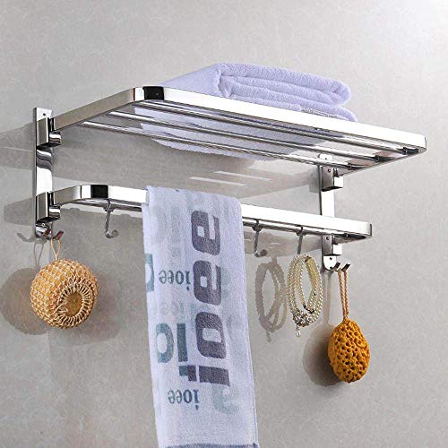 Plantex 304 Grade Stainless Steel Foldable Towel Rack in Bathroom/Cloth Hanger for Bathroom/Towel Rod with Hooks/Bathroom Accessories (18 Inch) Chrome - Image 1