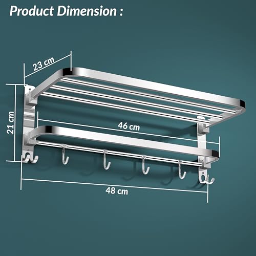 Plantex 304 Grade Stainless Steel Foldable Towel Rack in Bathroom/Cloth Hanger for Bathroom/Towel Rod with Hooks/Bathroom Accessories (18 Inch) Chrome - Image 4