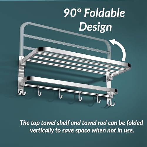 Plantex 304 Grade Stainless Steel Foldable Towel Rack in Bathroom/Cloth Hanger for Bathroom/Towel Rod with Hooks/Bathroom Accessories (18 Inch) Chrome - Image 5