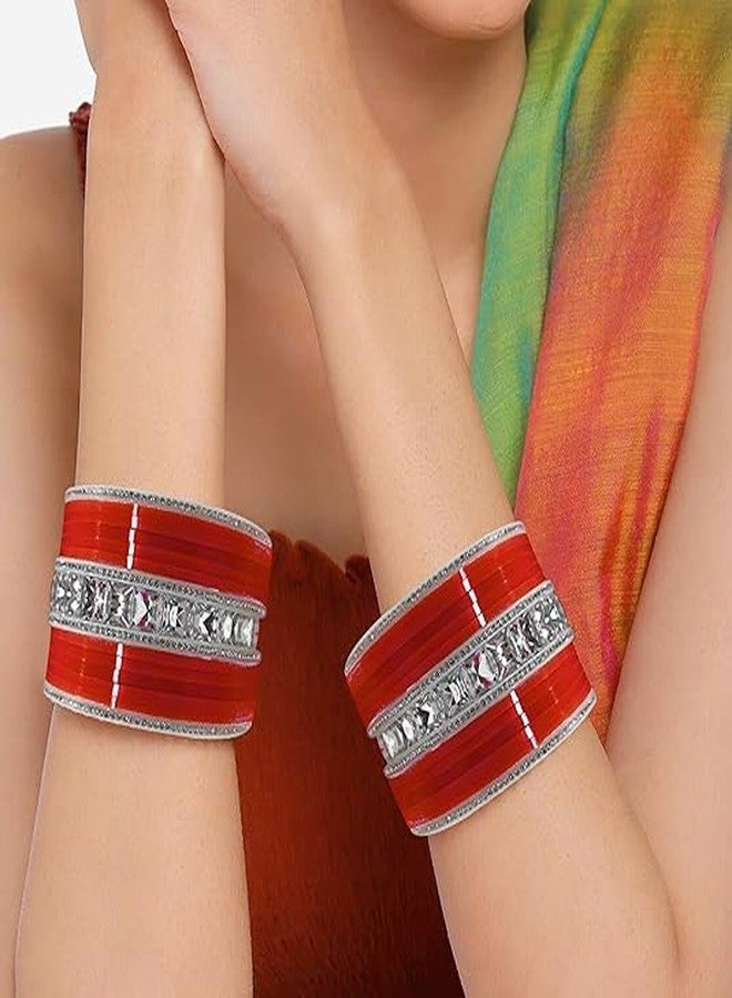 BANGLESKART طقم أساور تشودا البنجابية للعرائس من بانغلسكارت للنساء (طقم من قطعة واحدة) (لون عنابي،) (2.8) - Image 2