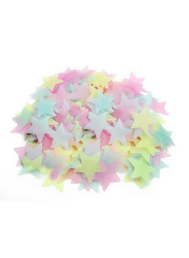 ASTRQLE 100pcs Mixed Coloured Luminous Fluorescent Stars Plastic Noctilucent Wall Stickers Decals for Bedroom Ceiling Wall Decoration Glow in The Dark Stars Stickers Decal for Baby Kid's Nursery Room - Image 1
