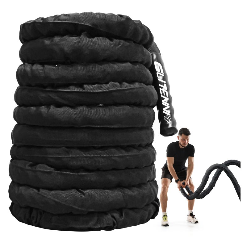 Glitenniy Battle Ropes Black Workout Rope 1 inch Battle Ropes for Home Gym 30ft Exercise Ropes for Working Out Heavy Ropes for Exercise Training Weighted Rope Weighted Workout Rope Battle Rope - Image 1