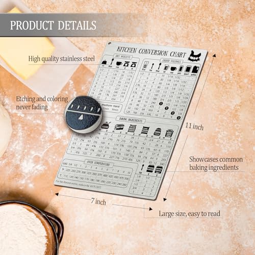 Magrooyar Kitchen Conversion Chart Magnet for Refrigerator, Stainless Steel Baking Ingredients Measurements for Baker, Vintage Kitchen Accessories Gadgets - Image 3